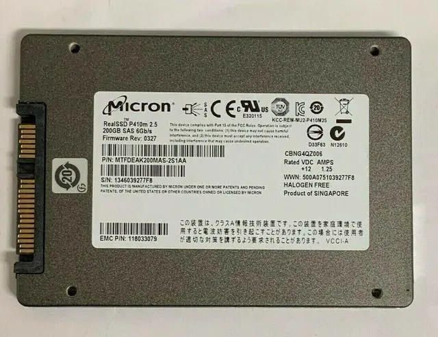 Main image of (NOT FOR HOME PC!) MTFDEAK200MAS-2S1AA MICRON RealSSD P410M 200GB SAS SSD 2.5" 6gb/s