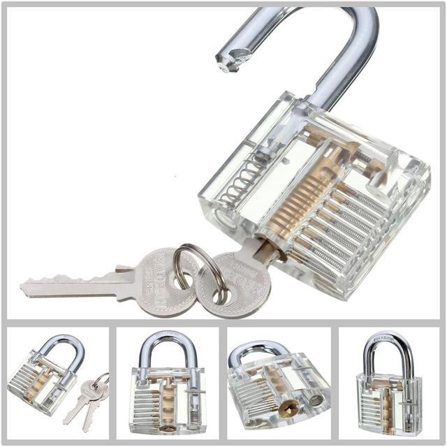 Alt view image 7 of 7 - Transparent Cutaway Inside View Of Practice Padlock Lock Locksmith Trainer Skill Pick with Two Keys
