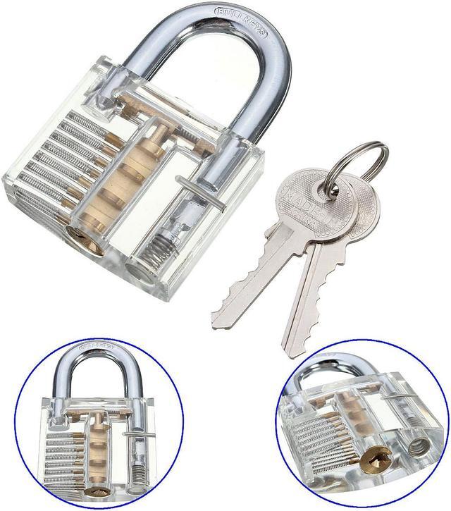 Alt view image 4 of 7 - Transparent Cutaway Inside View Of Practice Padlock Lock Locksmith Trainer Skill Pick with Two Keys