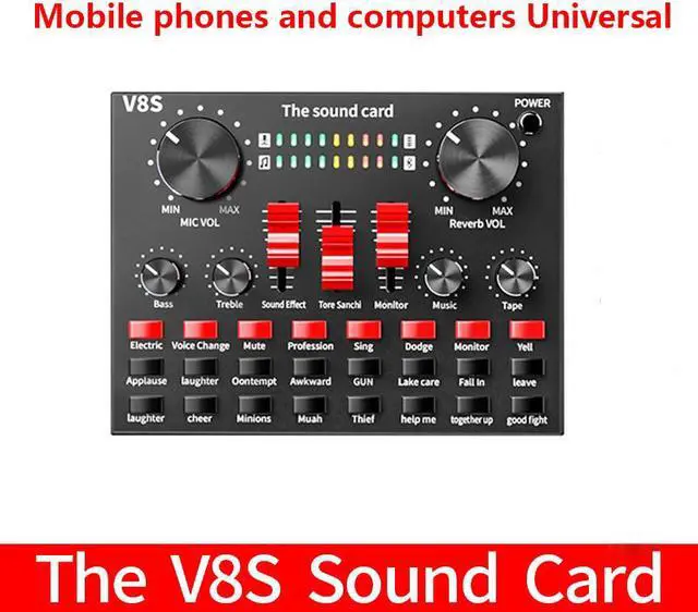 Alt view image 5 of 6 - V8S bluetooth Sound Card Live Broadcast Equipment Sound Card Live Drive Free Rechargeable English Version For Guitar Accessories Karaoke Microphone With Mic Type B - OEM