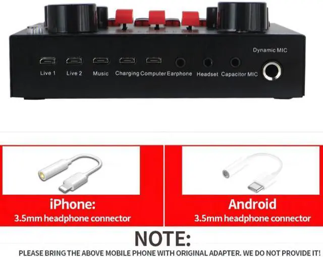 Alt view image 6 of 6 - V8S bluetooth Sound Card Live Broadcast Equipment Sound Card Live Drive Free Rechargeable English Version For Guitar Accessories Karaoke Microphone With Mic Type B - OEM