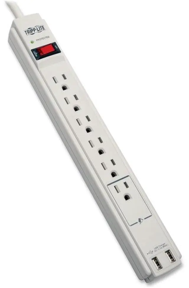 Alt view image 3 of 20 - Tripp Lite 6 Outlet Surge Protector Power Strip 6Ft Cord 990 Joules Dual Usb Charging Led & Insurance (Tlp606usb)