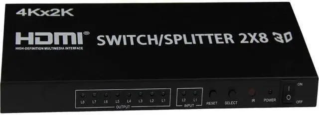 Alt view image 4 of 9 - 4XEM 2x8 Port HDMI Splitter\Switcher Supports 3D 4K/2K
