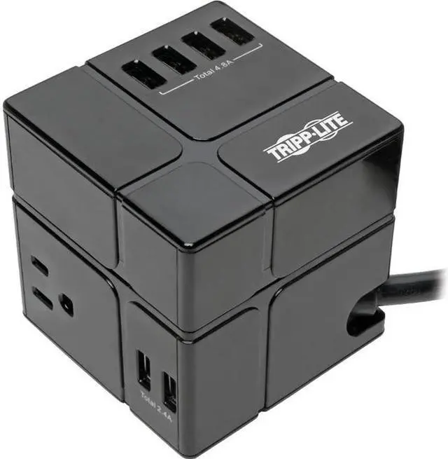 Alt view image 3 of 20 - Tripp Lite Surge Protector 3 Outlet 6 USB-A Power Cube Black TLP366CUBEUSBB