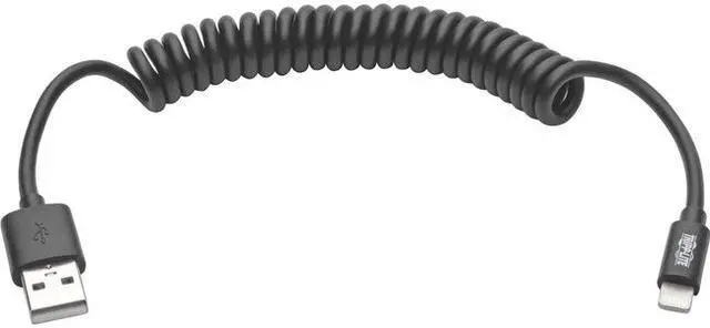 Alt view image 6 of 10 - Tripp Lite M100-004COIL-BK Black USB Sync/Charge Coiled Cable with Lightning Connector (M/M)
