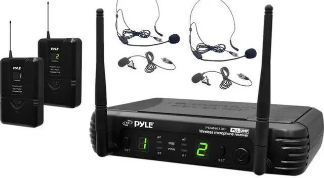 Alt view image 3 of 5 - PYLE PDWM3400 Pyle UHF mic system 2 body packs 2 head sets