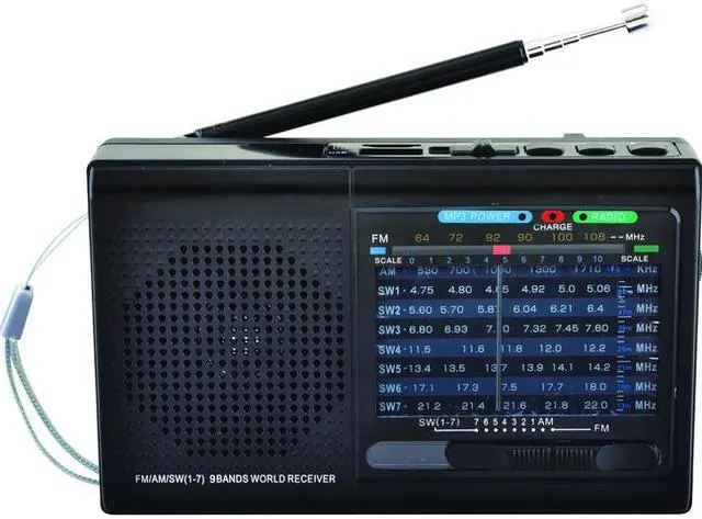 Alt view image 14 of 18 - Supersonic SC-1080BT- BLK 9-Band Rechargeable Bluetooth Radio with USB/SD Card Input (Black)