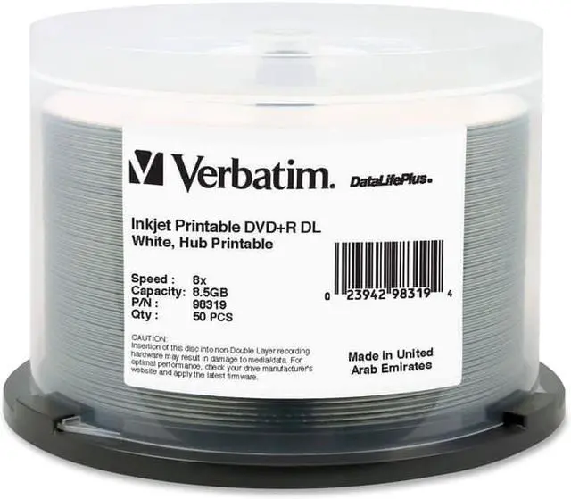 Alt view image 4 of 8 - VERBATIM AMERICAS LLC 98319 DVD+R DL 8.5GB 8X INKJET PRINTABLE 50PK