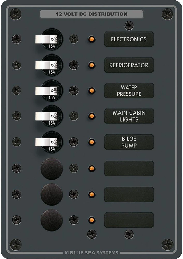 Alt view image 2 of 4 - Blue Sea Systems - 8023 - Std DC Wht Togl, 5-15A, 3-Open w/o Meter