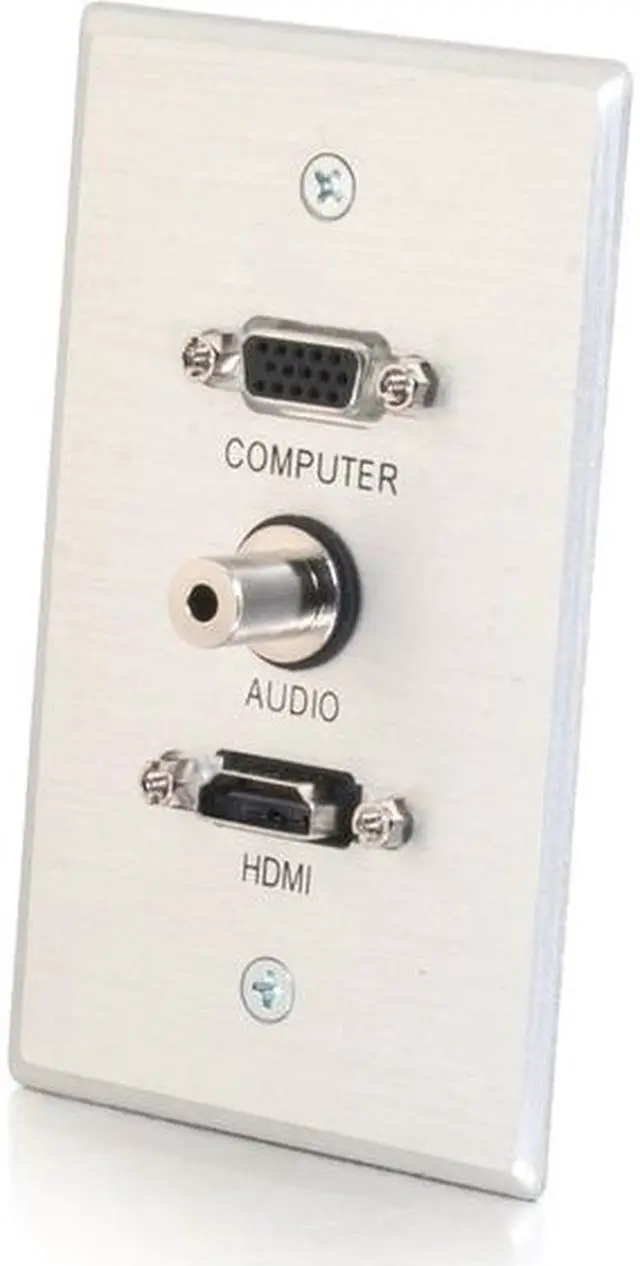 Alt view image 2 of 7 - C2G 41034 SINGLE GANG HDMI  HD15 VGA  AND 3.5MM WALL PLATE - BRUSHED ALUMINUM