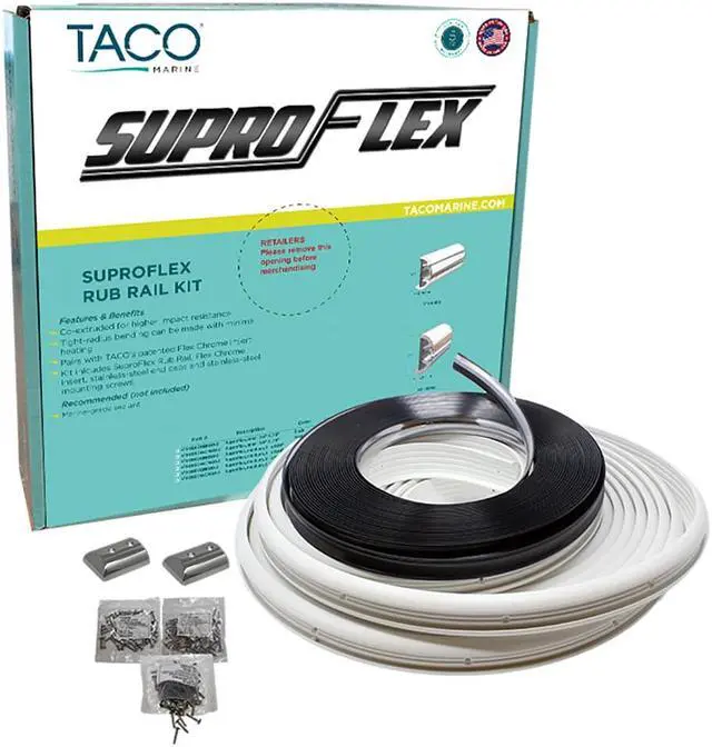Main image of Taco Suproflex Rub Rail Kit - White With Flex Chrome Insert - 2"H X 1.2"W X 60'L