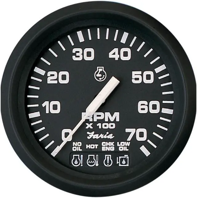 Main image of Faria Euro Black 4" Tachometer W/Systemcheck Indicator - 7000 Rpm (Gas - Johnson / Evinrude Outboard)