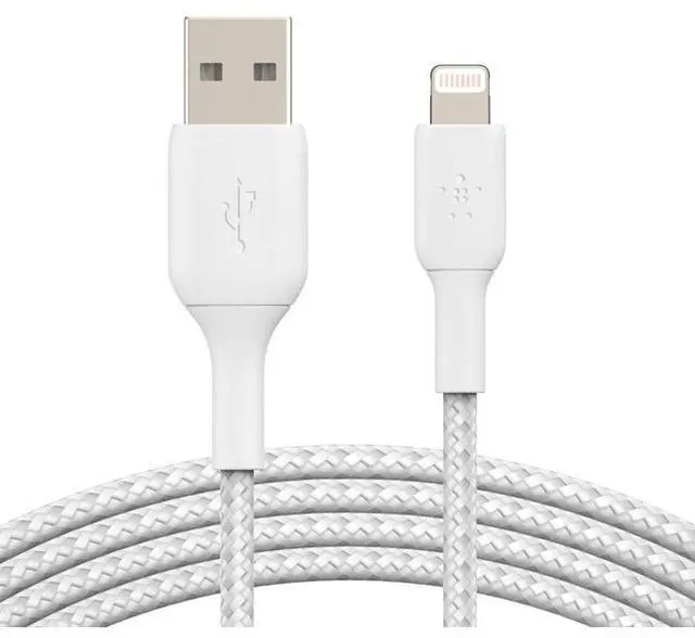 Alt view image 2 of 13 - BELKIN CAA002bt2MWH White Braided Lightning to USB Cable, MFi-Certified iPhone Charging Cord