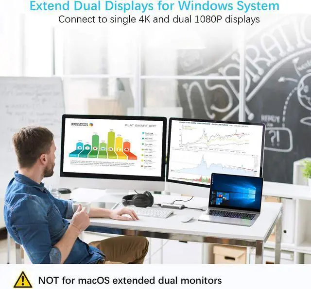 Alt view image 4 of 5 - 10in1 USB C Hub, Type-C laptop Docking station, Dual monitor/display, compatible with Windows, MacOS(Dual Video,3 USB3.0 Ports, DP, Gigabit Ethernet, Audio, SD/TF, etc), Tek-sailing TSDS1001