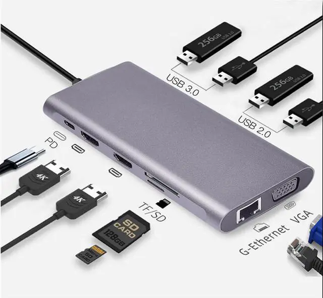 Main image of 11in1 USB C Hub, Type-C laptop Docking station, Triple monitor, 4K display, compatible with Windows, MacOS, Tek-sailing TSDS1101
