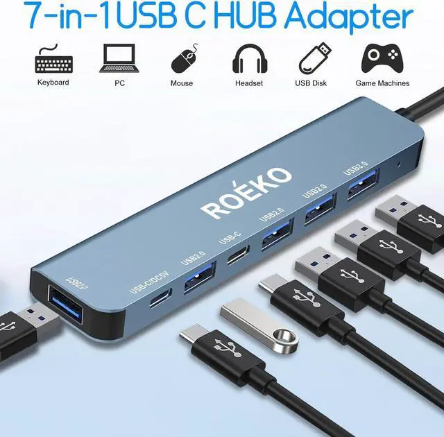 Alt view image 2 of 7 - USB Hub 3.0 USB C hub USB hub with USB C Multiport Adapter USB Splitter with 1xUSB 3.0 4xUSB2.0 2 x USB C USB c hub for MacBook Pro/PC/Laptop/Tablet Devices (Grey 7in1)