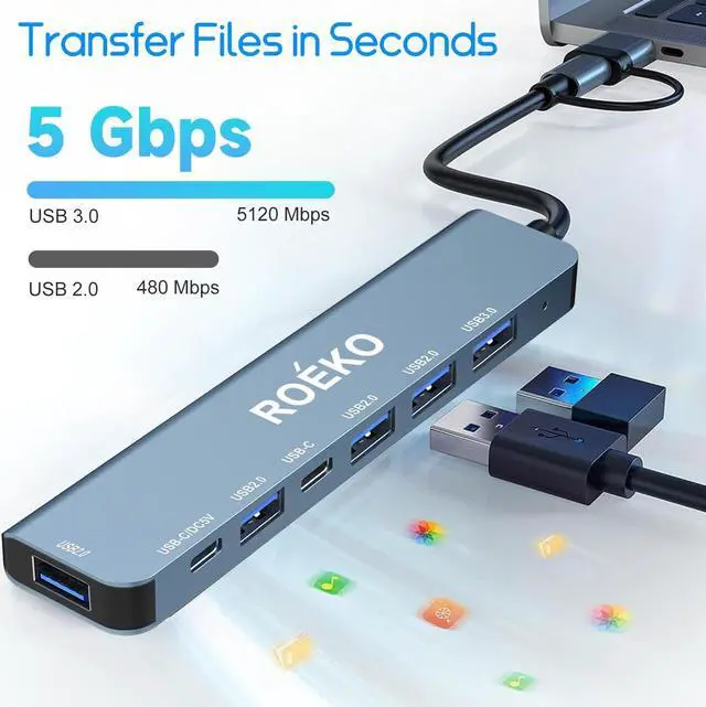 Alt view image 4 of 7 - USB Hub 3.0 USB C hub USB hub with USB C Multiport Adapter USB Splitter with 1xUSB 3.0 4xUSB2.0 2 x USB C USB c hub for MacBook Pro/PC/Laptop/Tablet Devices (Grey 7in1)