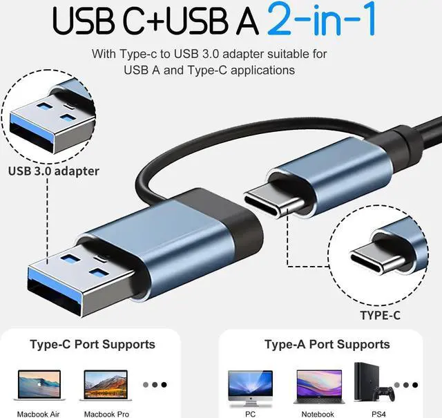 Alt view image 3 of 7 - USB Hub 3.0 USB C hub USB hub with USB C Multiport Adapter USB Splitter with 1xUSB 3.0 4xUSB2.0 2 x USB C USB c hub for MacBook Pro/PC/Laptop/Tablet Devices (Grey 7in1)