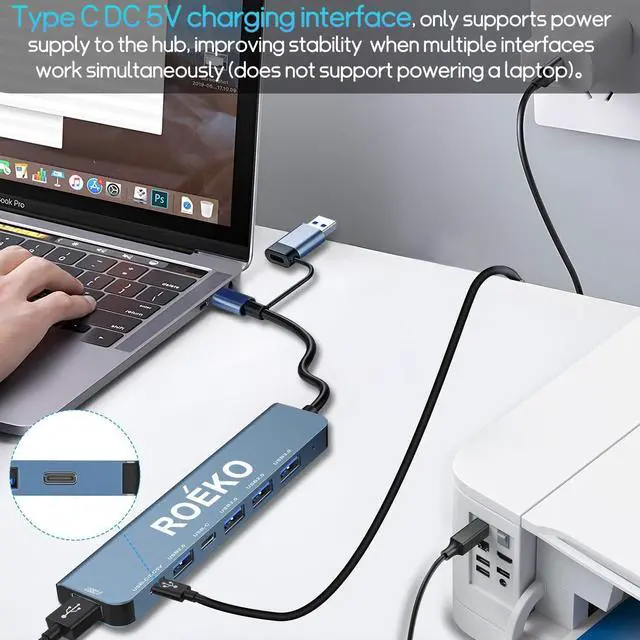 Alt view image 5 of 7 - USB Hub 3.0 USB C hub USB hub with USB C Multiport Adapter USB Splitter with 1xUSB 3.0 4xUSB2.0 2 x USB C USB c hub for MacBook Pro/PC/Laptop/Tablet Devices (Grey 7in1)