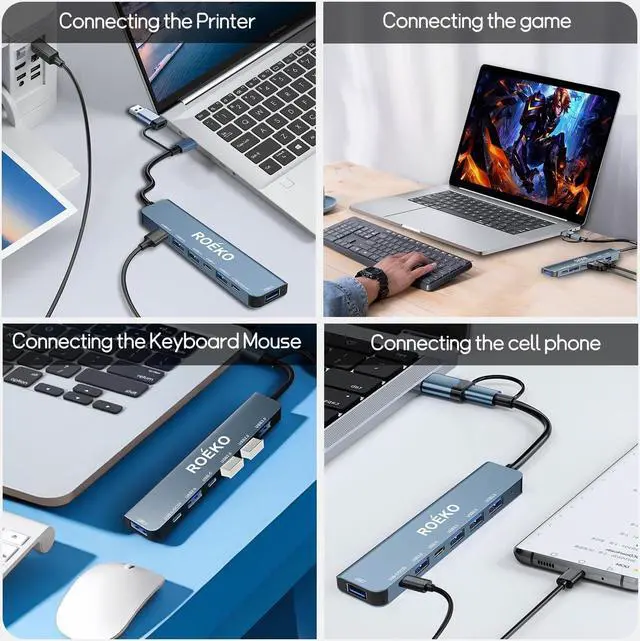 Alt view image 6 of 7 - USB Hub 3.0 USB C hub USB hub with USB C Multiport Adapter USB Splitter with 1xUSB 3.0 4xUSB2.0 2 x USB C USB c hub for MacBook Pro/PC/Laptop/Tablet Devices (Grey 7in1)