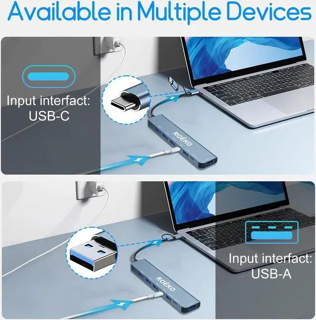 Alt view image 7 of 7 - USB Hub 3.0 USB C hub USB hub with USB C Multiport Adapter USB Splitter with 1xUSB 3.0 4xUSB2.0 2 x USB C USB c hub for MacBook Pro/PC/Laptop/Tablet Devices (Grey 7in1)