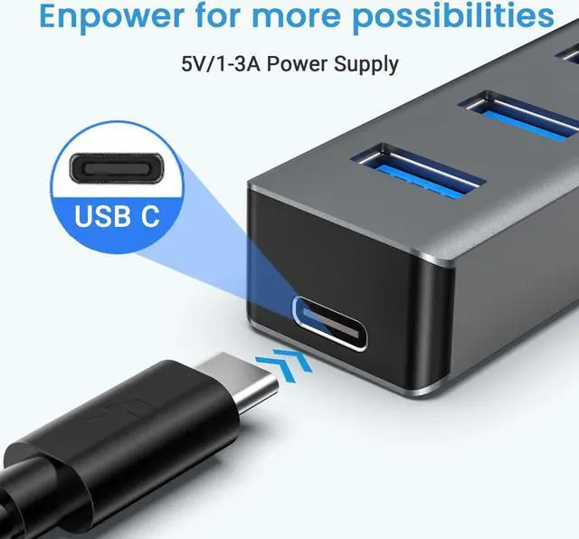 Alt view image 6 of 7 - USB 3.0 hub 7-Port Multi USB Aluminum hub 1m Extension Cable USB Splitter Suitable for PC Laptop MacBook Pro etc.