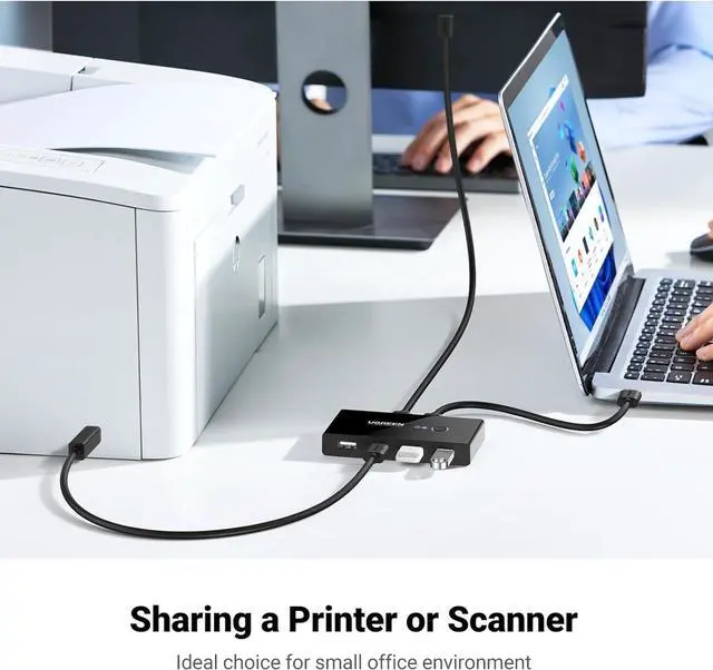 Alt view image 4 of 7 - UGREEN USB Switch Selector 2 Computers Sharing 4 USB Devices USB 2.0 Peripheral Switcher Box Hub for Mouse Keyboard Scanner Printer PCs with One-Button Swapping and 2 Pack USB A to A Cable