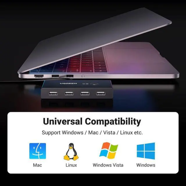 Alt view image 5 of 7 - UGREEN USB Switch Selector 2 Computers Sharing 4 USB Devices USB 2.0 Peripheral Switcher Box Hub for Mouse Keyboard Scanner Printer PCs with One-Button Swapping and 2 Pack USB A to A Cable
