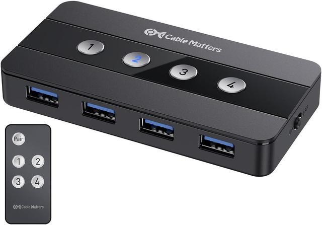 Main image of Cable Matters 4 Port USB 3.0 Switch USB Sharing Switch for 4 Computers and USB Peripherals - Button or Wireless Remote Control Switching - Includes a USB-C Adapter for USB-C USB4 and Thunderbolt 4