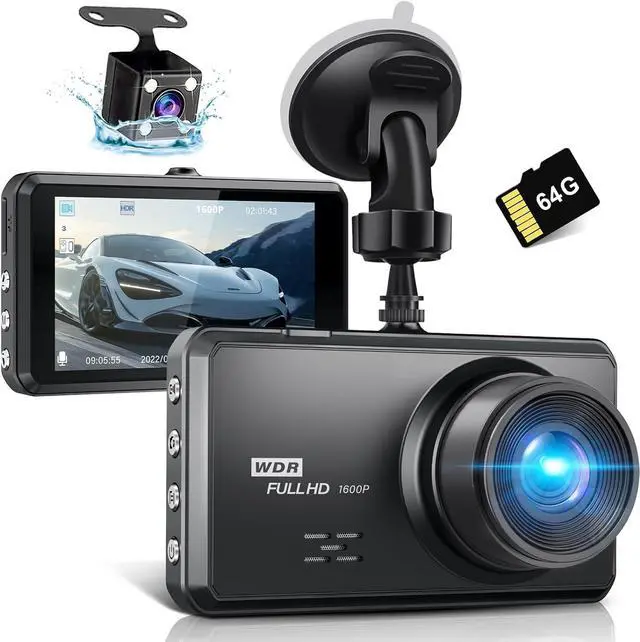 Main image of S7 2.5K Dash Cam Front and Rear,64G SD Card,1600P+1080P FHD Dual Dash Camera for Cars,176°+160° Wide Angle,3.2'' IPS Screen Dashcam,G-Sensor,Loop Recording,WDR,Night Vision,24H Parking Monitor