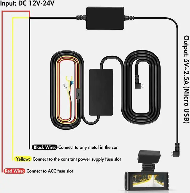 Alt view image 3 of 5 - F7N Dash Cam Hardwire Kit USB C Port, Dashboard Camera Car Charger Cable Kit 12V- 24V to 5V w/Fuse Kit, Low Voltage Protection for Dash Cam Double-4 Fuses
