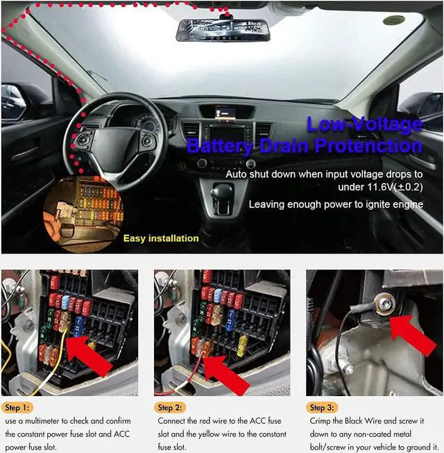 Alt view image 4 of 5 - F7N Dash Cam Hardwire Kit USB C Port, Dashboard Camera Car Charger Cable Kit 12V- 24V to 5V w/Fuse Kit, Low Voltage Protection for Dash Cam Double-4 Fuses