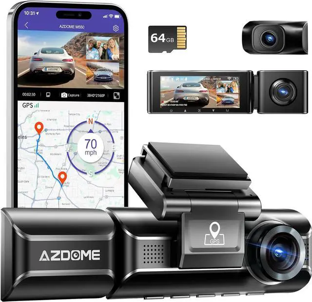 Main image of M550 4K WiFi 3 Channel On Dash Cam, Dual Front and Rear for Car 4K+1080P Free 64GB Card, Built-in GPS 24H Parking Mode IR Night Vision WDR 3.19" IPS, Max up Support to 256GB, Easy to Install