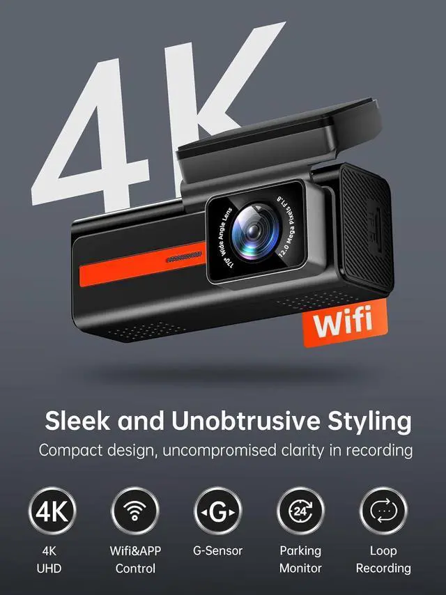 Alt view image 2 of 7 - Dash Cam Front and Rear,  S80 4k+1080P Dual Dash Camera for Cars, WiFi Mini Car Camera,1.47 Display Dashcam,170°Wide, Night Vision,24H Parking Mode, G-Sensor,Loop Recording, Free 32G Card, App
