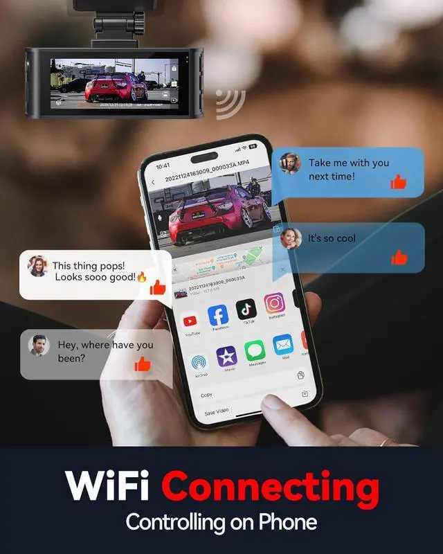 Alt view image 4 of 7 - F7N 4K Dual Dash Cam with 64GB Card, Built-in WiFi GPS Front 4K/2.5K and Rear 1080P Dual Dash Camera for Cars,3.18 inch Display,170 Deg Wide Angle Dashboard Camera Recorder,Support 256GB Max
