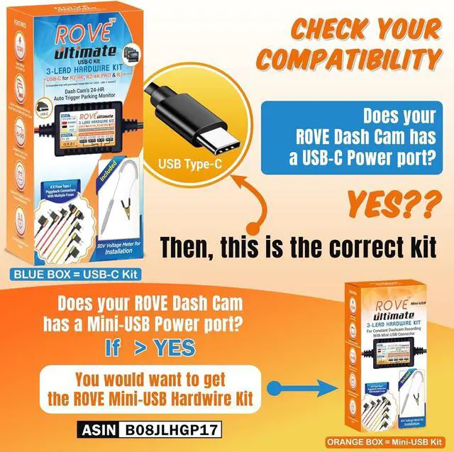 Alt view image 2 of 7 - Dash Cam Hardwire Kit | USB Type C Port | for  R2, R2-PRO and R3 Dash Cam Models | Check Compatibility Image Before Purchasing