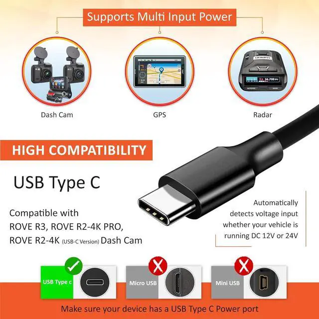 Alt view image 4 of 7 - Dash Cam Hardwire Kit | USB Type C Port | for  R2, R2-PRO and R3 Dash Cam Models | Check Compatibility Image Before Purchasing