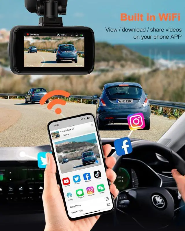 Alt view image 6 of 7 - YEECORE 4K Dash Cam, Built-in WiFi GPS, Touch Screen Car Camera, 24Hr Parking Monitor, Loop Recording, Dash Camera for Cars with App Control, HDR, G-Sensor Support 256GB Max