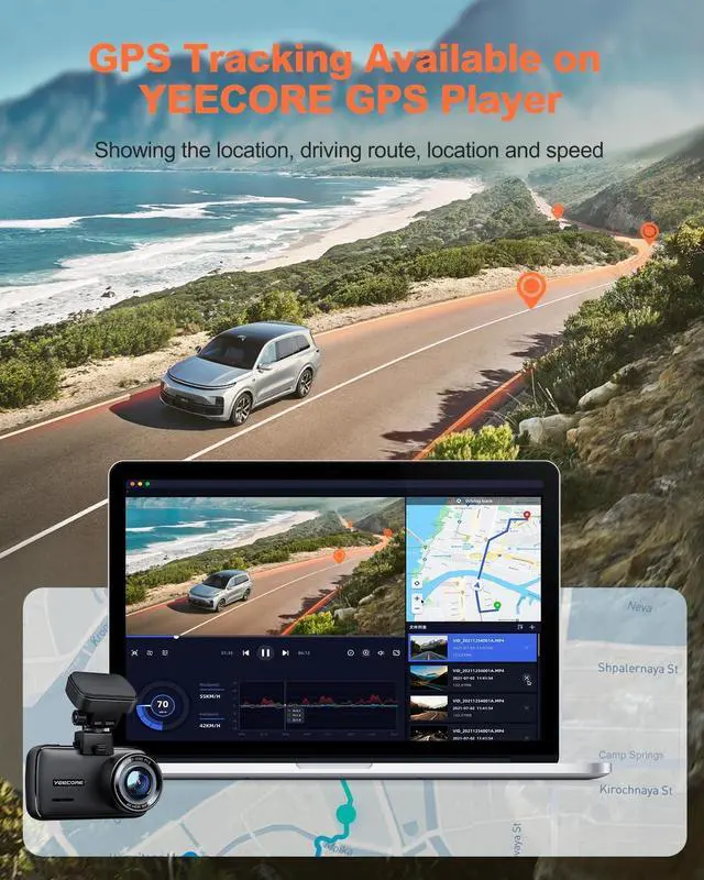 Alt view image 7 of 7 - YEECORE 4K Dash Cam, Built-in WiFi GPS, Touch Screen Car Camera, 24Hr Parking Monitor, Loop Recording, Dash Camera for Cars with App Control, HDR, G-Sensor Support 256GB Max