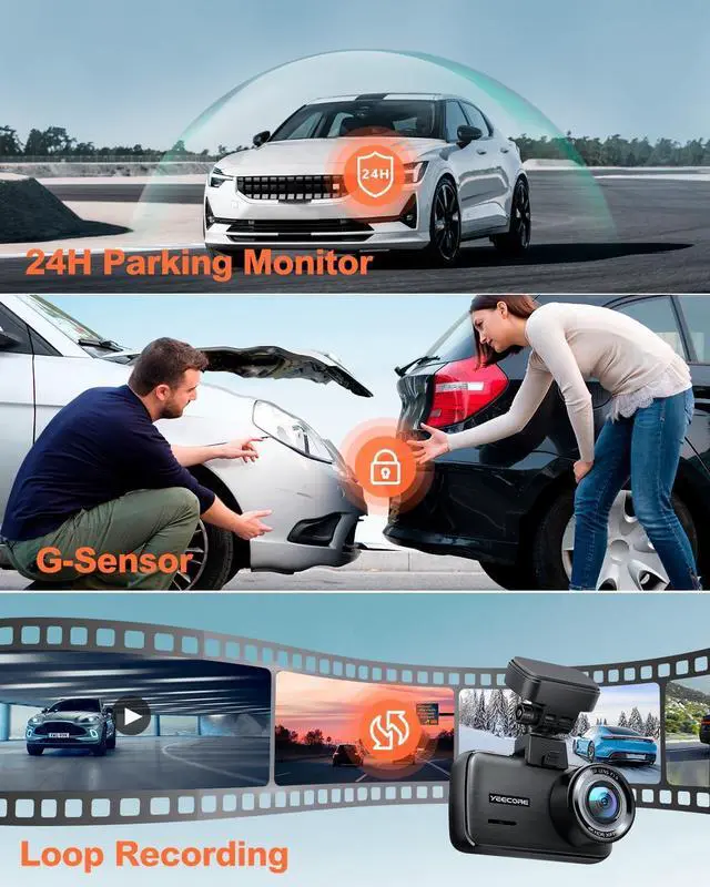 Alt view image 4 of 7 - YEECORE 4K Dash Cam, Built-in WiFi GPS, Touch Screen Car Camera, 24Hr Parking Monitor, Loop Recording, Dash Camera for Cars with App Control, HDR, G-Sensor Support 256GB Max