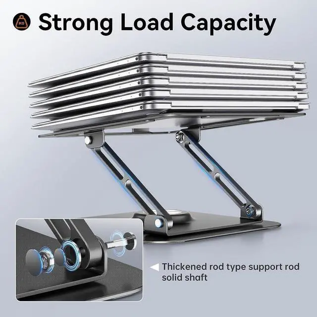 Alt view image 5 of 7 - Laptop Stand for Desk, Adjustable Computer Stand with 360° Rotating Base, Ergonomic Laptop Riser for Collaborative Work, Foldable & Portable Laptop Stand, fits for All 10-16" Laptops