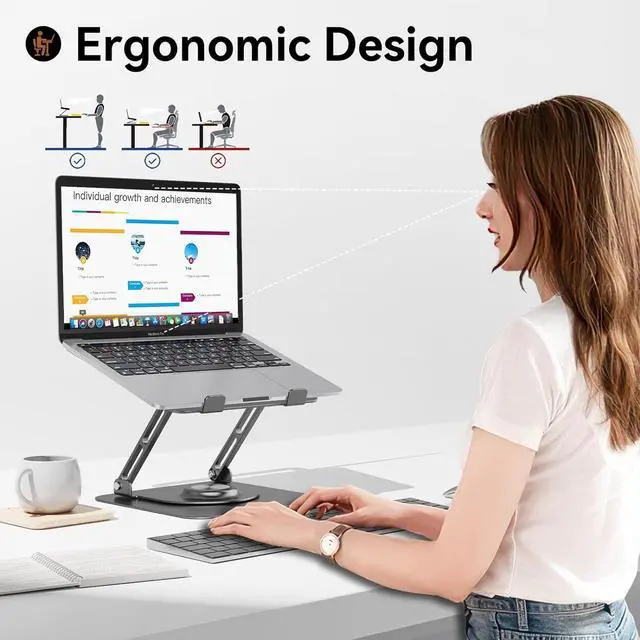Alt view image 7 of 7 - Laptop Stand for Desk, Adjustable Computer Stand with 360° Rotating Base, Ergonomic Laptop Riser for Collaborative Work, Foldable & Portable Laptop Stand, fits for All 10-16" Laptops