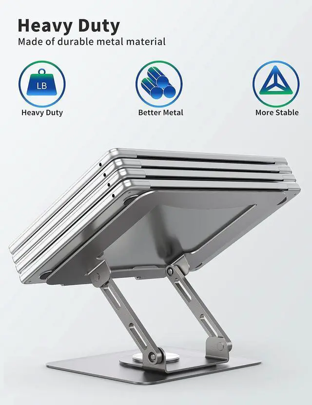 Alt view image 5 of 7 - Laptop Stand with 360° Rotating Base Ergonomic Computer Riser for Desk Adjutable Height Muti-Angle Foldable Laptop Mount Stable Metal Holder Support 10-15.6 Notebook PC Silver Grey