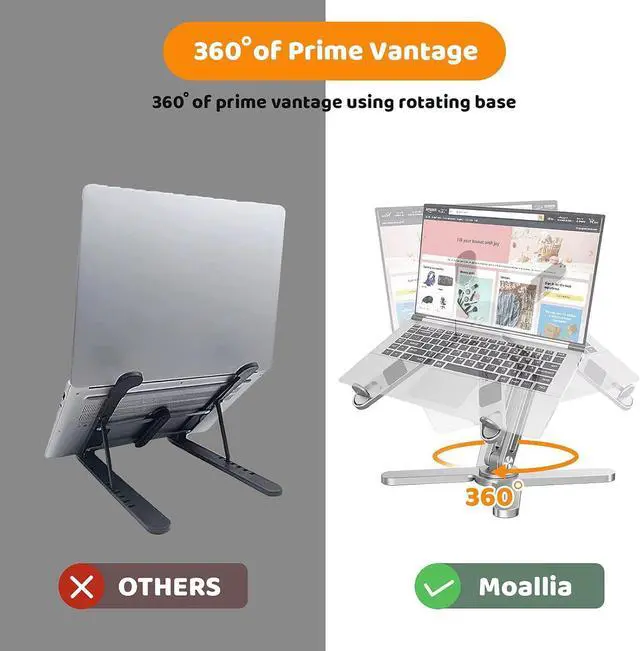 Alt view image 2 of 6 - Laptop Stand with 360 Rotating Base Computer Notebook Laptop Riser Metal Holder for Desk Collaborative Work Fully Foldable for Easy Storage Fits All MacBook Laptops up to 16 inches