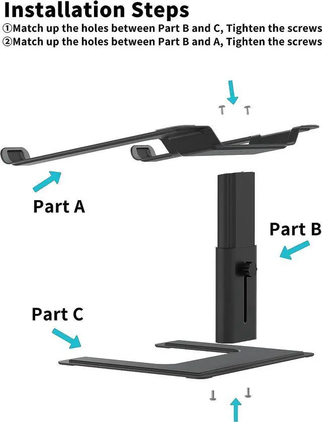 Alt view image 6 of 7 - Laptop Stand for Desk Computer Stand Adjustable Height Ergonomic Notebook Laptop Riser Aluminum Metal Holder Compatible with 10 to 17.3 Inches Notebook PC Computer Black