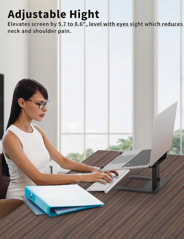 Alt view image 3 of 7 - Laptop Stand for Desk Computer Stand Adjustable Height Ergonomic Notebook Laptop Riser Aluminum Metal Holder Compatible with 10 to 17.3 Inches Notebook PC Computer Black