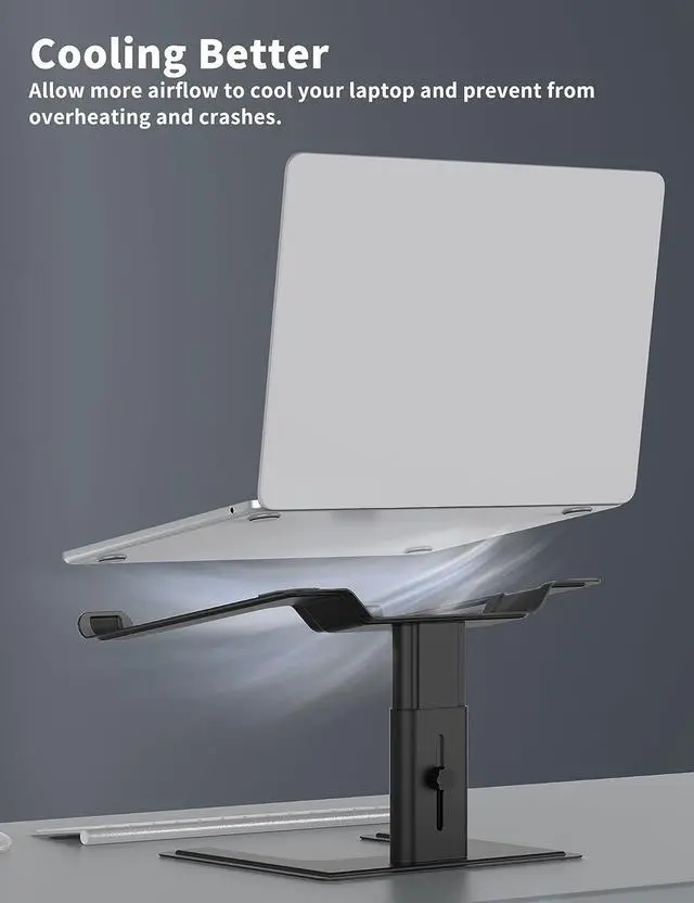Alt view image 4 of 7 - Laptop Stand for Desk Computer Stand Adjustable Height Ergonomic Notebook Laptop Riser Aluminum Metal Holder Compatible with 10 to 17.3 Inches Notebook PC Computer Black