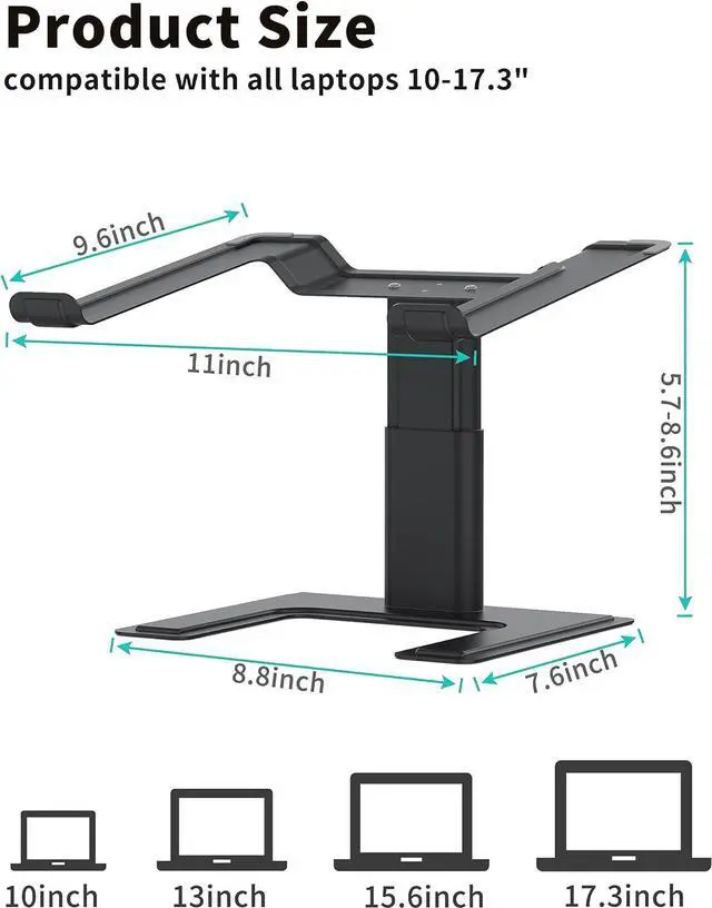 Alt view image 2 of 7 - Laptop Stand for Desk Computer Stand Adjustable Height Ergonomic Notebook Laptop Riser Aluminum Metal Holder Compatible with 10 to 17.3 Inches Notebook PC Computer Black