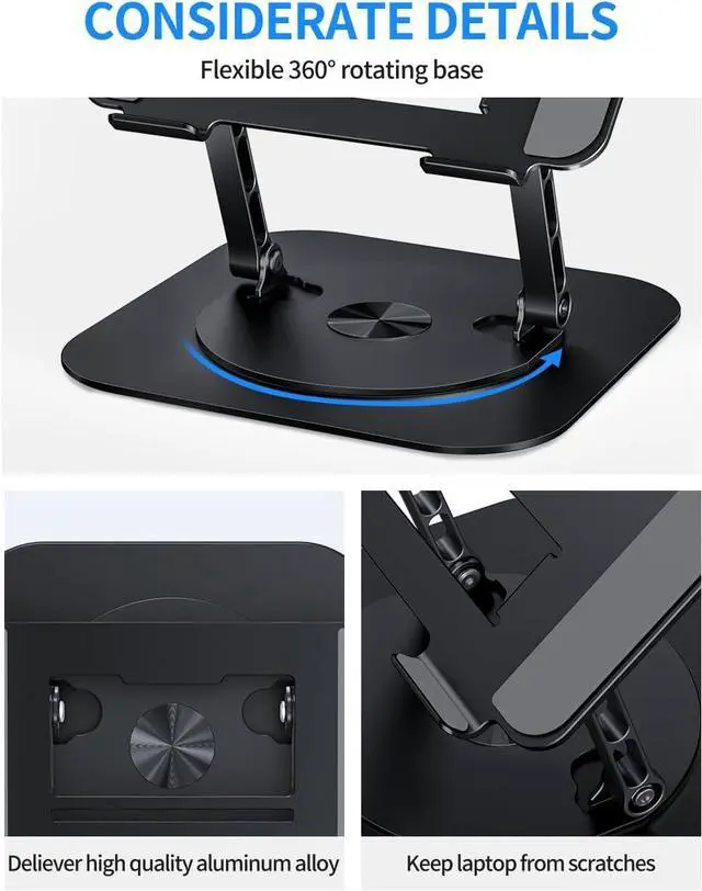 Alt view image 6 of 7 - Adjustable Laptop Stand with 360 Rotating Base Computer Stand for Laptop Ergonimic Foldable Laptop Riser for Desk Compatible with MacBook Pro/Air Notebook up to 16 Inches Black