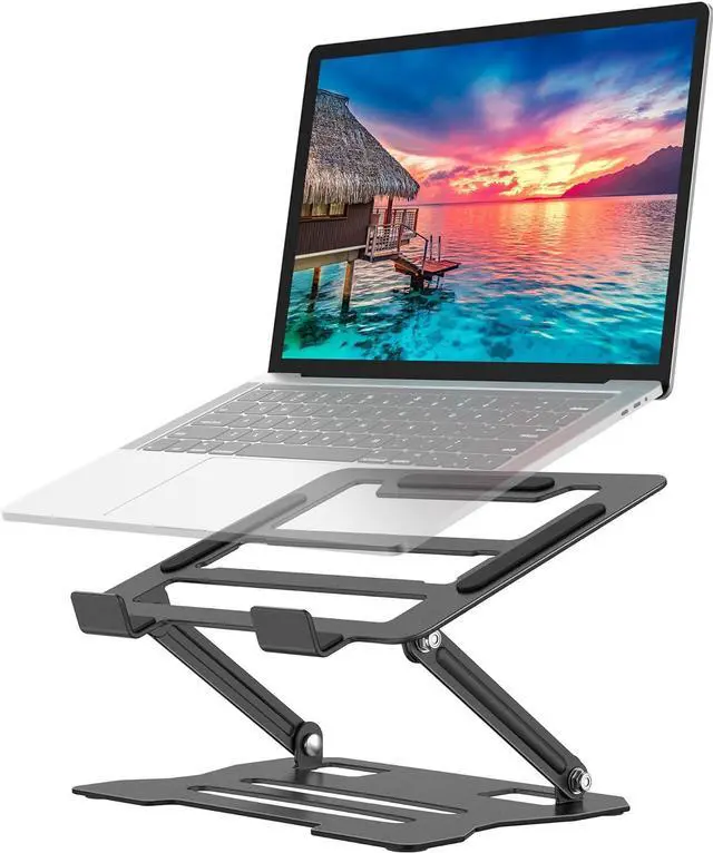 Main image of Laptop Tablet Stand Universal Adjustable Carbon Steel Laptop Computer Stand Ergonomic Foldable Portable Desktop Tray Cooling Holder Compatible with 10-15.6 Devices (Black)